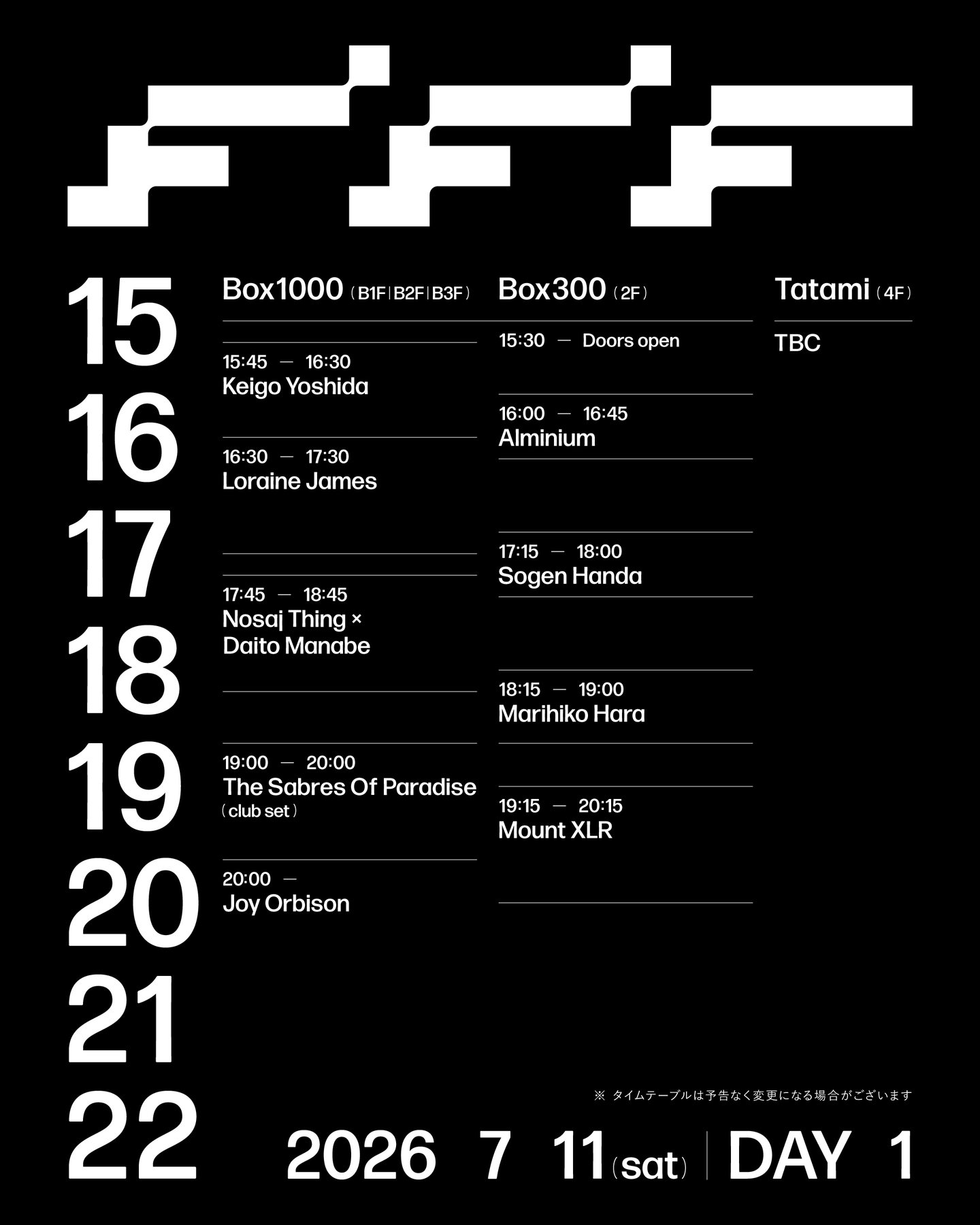 FUTURE FREQUENCIES FESTIVAL 2026 Day 1 timetable